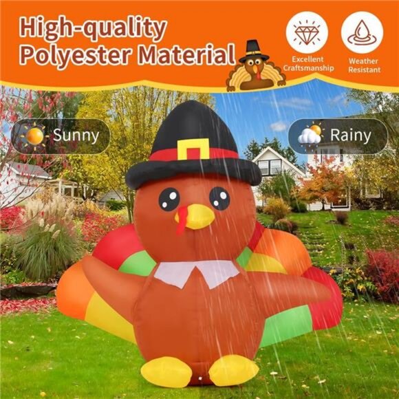 4 FT Thanksgiving Inflatables Turkeys Outdoor Decorations Blow Up Yard - Picture 6 of 7